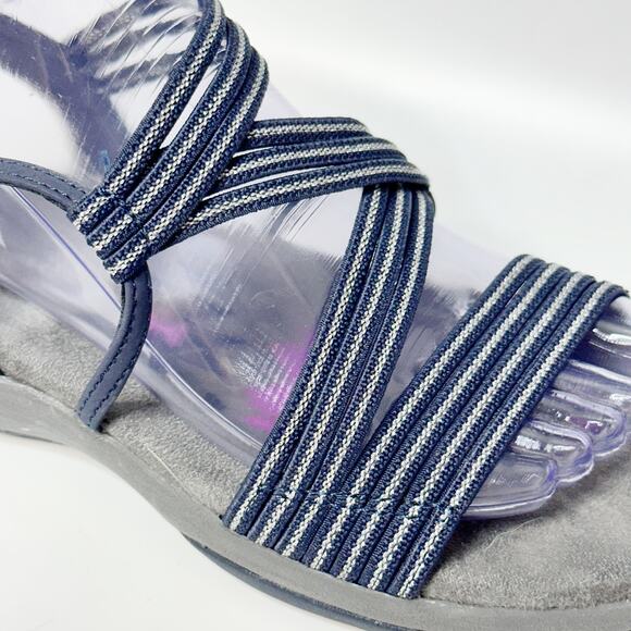 SKECHERS Memory Foam Reggae Slim Stretchy Comfort Sport Sandal Blue Gray Sz 9 - Picture 3 of 9